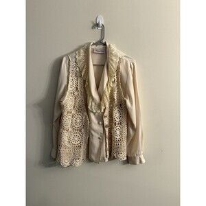 Vintage Penbrooke Lane Western Double Breast Blouse And Crocheted Vest Cream‎